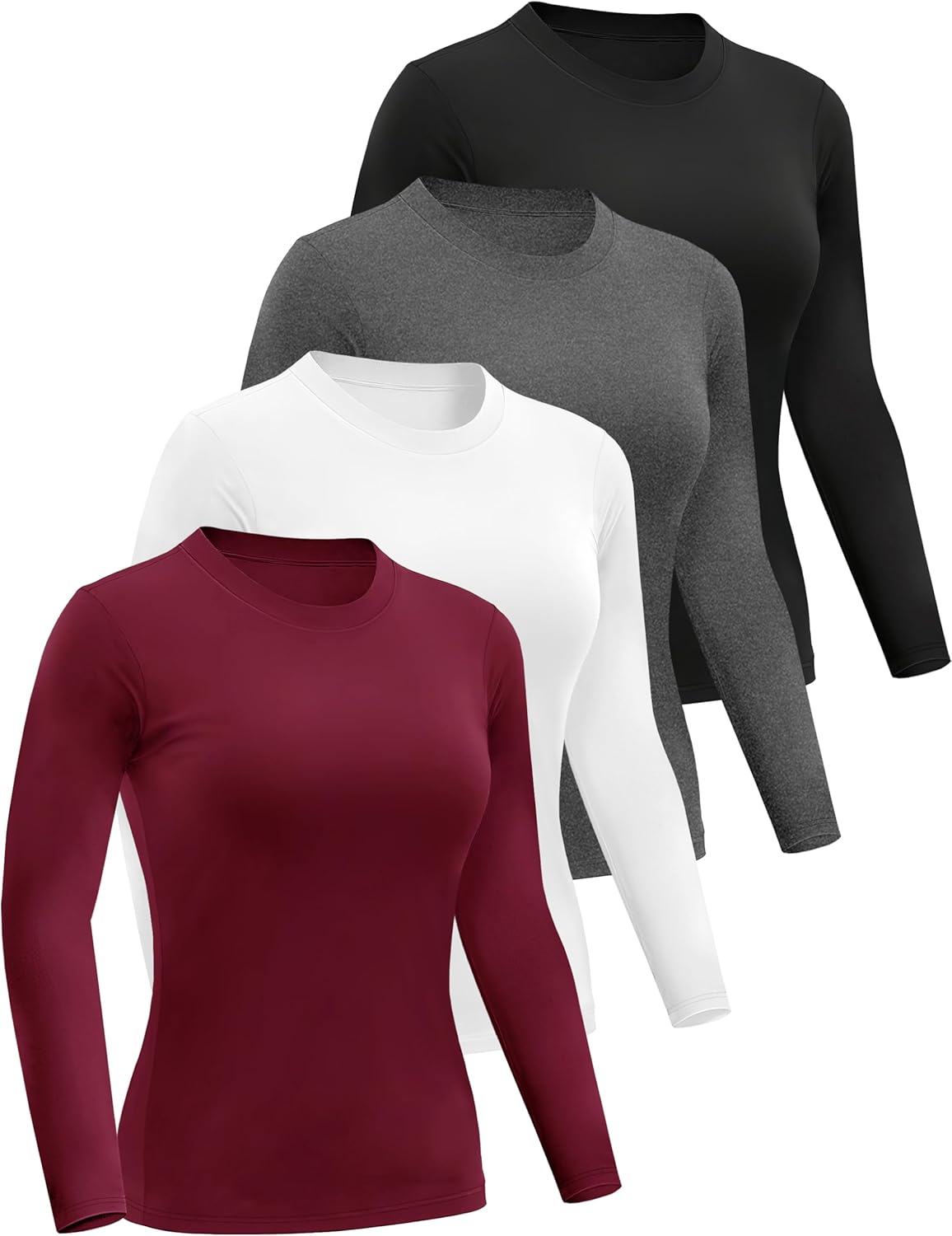 4/5 Pack Women’s Long Sleeve Basic Shirts Crew Neck Slim Fitted Compression Gym Workout Athletic Underscrubs Tops