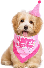 Dog Birthday Bandana Scarf and Hat with Number for Dog Birthday Party (Pink)