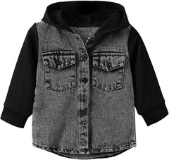 Children's T Shirt Long Sleeved Hooded Denim Patchwork Top Casual Going Out for Boys Or Girls Active Shirt