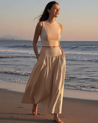 Ficerd 3 Pack Maxi Long Skirts for Women, Ankle Length High Waisted Pleated Flowy A Line Summer Casual Skirts with Pockets