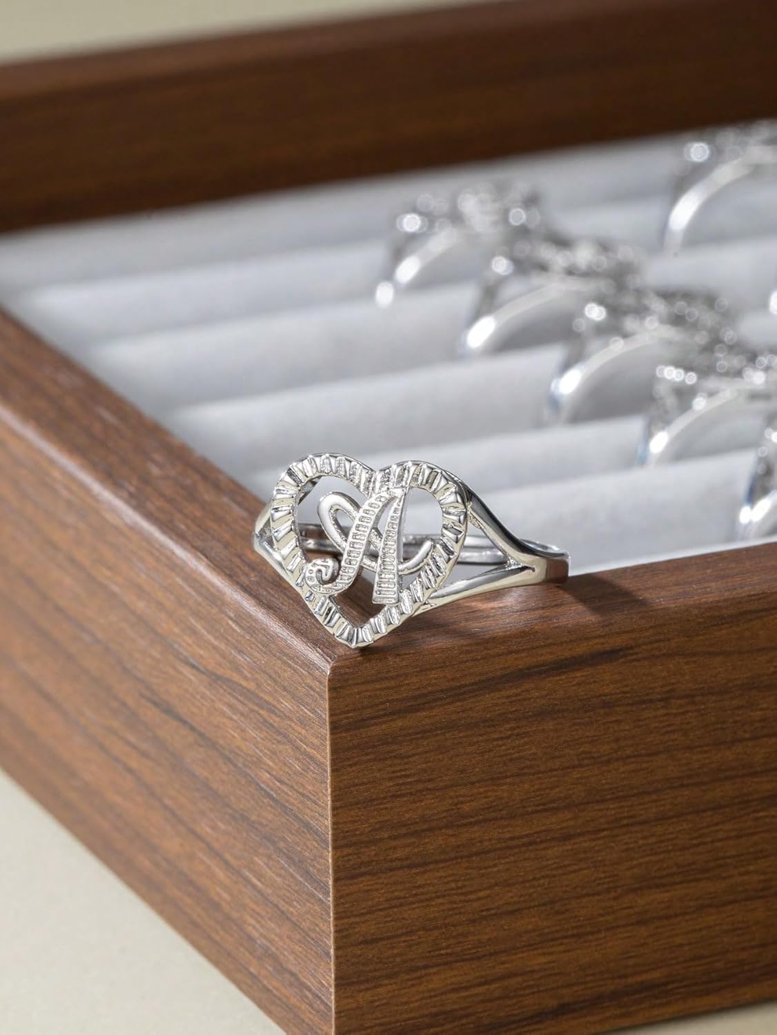 Heart Shaped 26 Letter Ring Women Daily Life Fashion Style