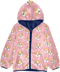 CHIFIGNO Cute Dog Bones Pink Toddler Polar Fleece Lined Winter Jacket, Toddler Boy Hoodies with Hooded 3T