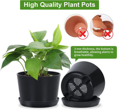 4.7 Inch Plastic Plant Pots, Round Classic Planters with Drainage Holes and Saucers for Indoor Outdoor Plants, Perfect for African Violet, Snake Plant, Succulents (White 8 Pack)