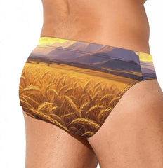 Country Wheat Golden Sunset Men's Swimsuit Brief Beach Shorts Bikini Swimwear Sexy Swimming Trunks