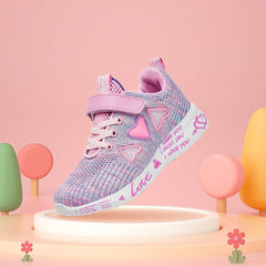Girls Cute Heart Running Sneakers Mesh Non-Slip Athletic Shoes Lightweight Lace-Up Gym Walking Popular Girls Shoes