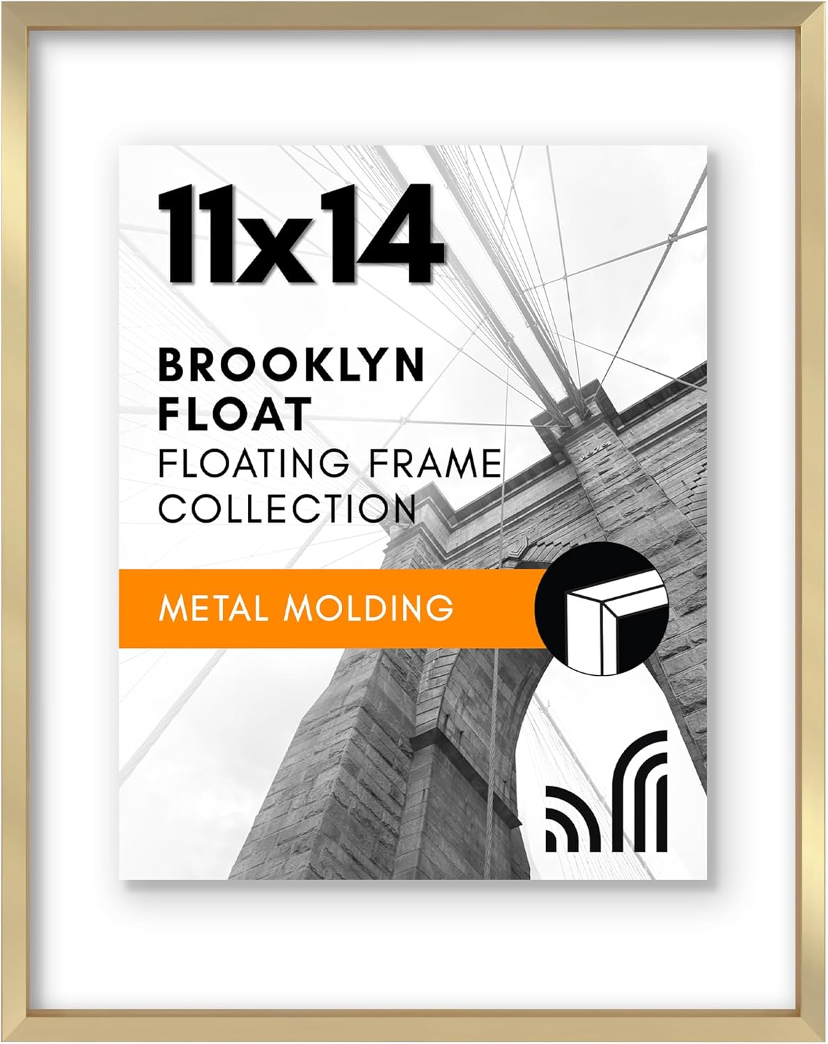 Americanflat Aluminum 5x7 Floating Picture Frame with Shatter-Resistant Glass - Use as 4x6 Picture Frame or Display 5x7 Photo - Signature Float Collection - Photo Frames for Wall Display - Gold