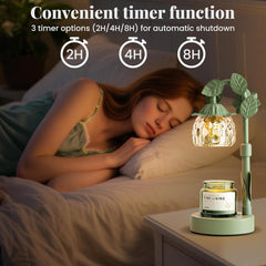 Candle Warmer Lamp with Timer Dimmable,Candle Lamp Height Adjustable,Flower Electric Candle Warmer House Warming Gifts New Home Bedroom Decor,Wax Melt Warmer for Jar Candles with 2 Bulbs (Green)