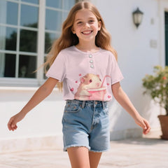 Short Sleeve Henley Shirts for Girls Ages 2-16 Basic Comfortable Top Soft Polo Shirt Without Collar for Outdoor