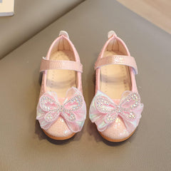 Fashion Summer Children Sandals Girls Casual Shoes Flat Bottom Lightweight Rhinestone Ribbon Bow (White, 6.5 Toddler)