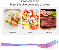 Dioche Dinner Fork Flatware Dinner Fork Stainless Steel Style Tableware Flatware Fork Suitable for Restaurant Kitchen Home (Rainbow)