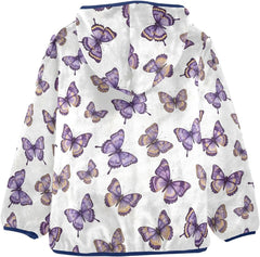 CHIFIGNO Butterflies Purple Kids Hooded Jacket, Comfy Lightweight Fleece Outerwear Jackets 3T