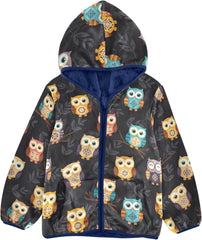 CHIFIGNO Cute Boho Owls Kids Polar Fleece Lined Winter Jacket, Toddler Boy Jacket with Hooded 3T
