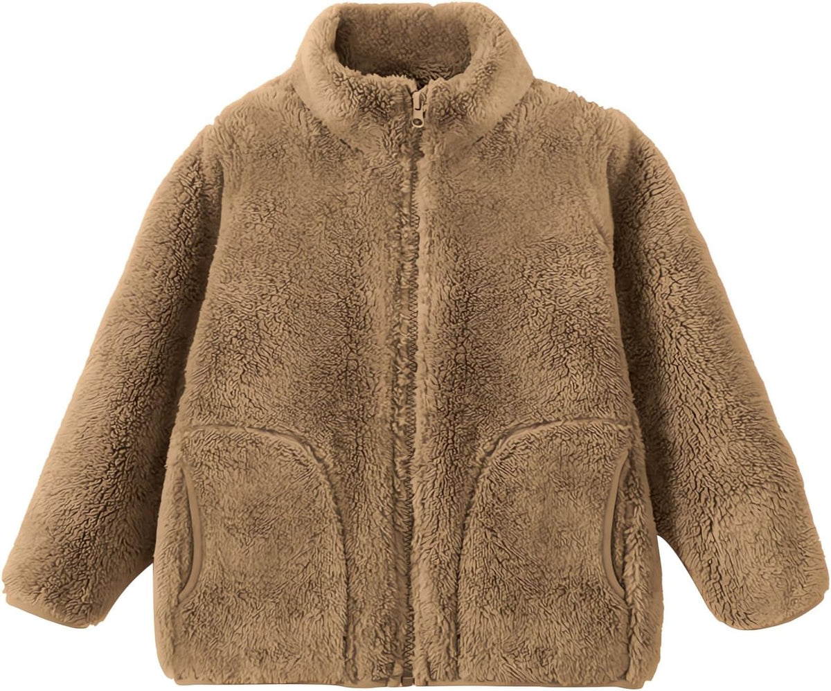 CECORC Mommy and Me Fleece Jacket for Boys and Girls, Soft & Cozy Full-Zip Flannel Coat, Winter Warm Stand-Collar Outerwear