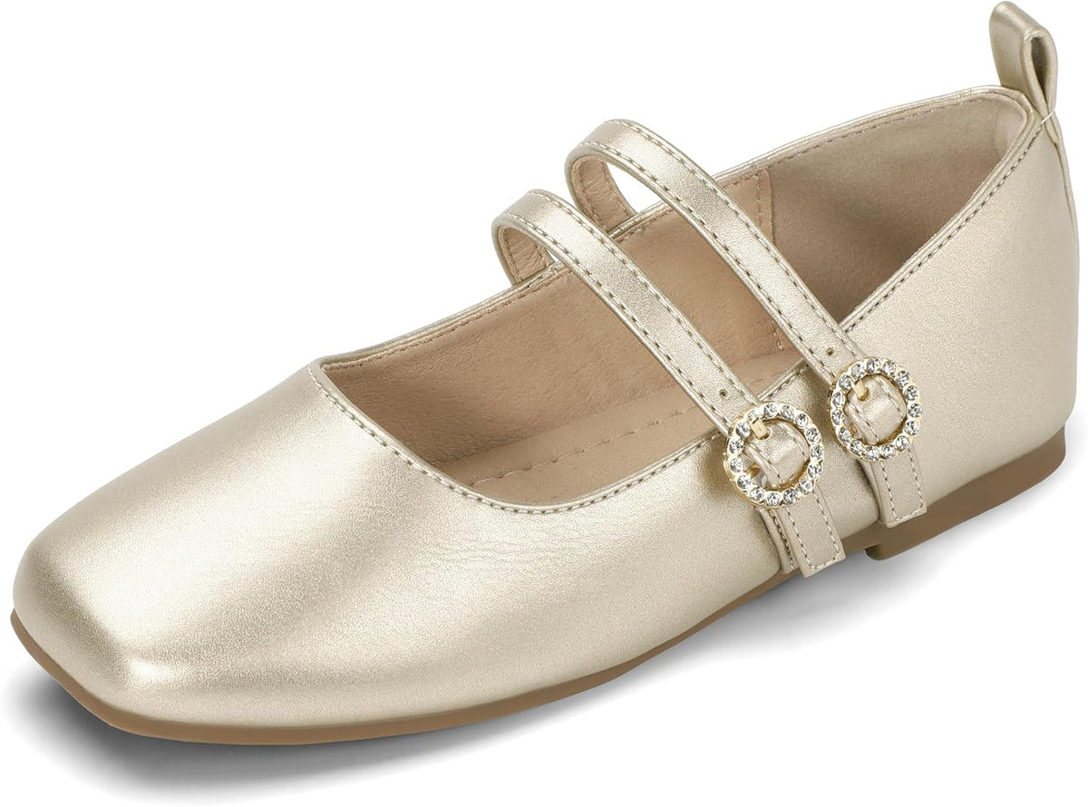 Hehainom Girls Dress Shoes Rhinestone Square Toe Toddler Flower Girl Ballet Flats Little Big Kids Mary Jane School Party Wedding Shoes