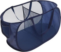 Foldable Mesh Laundry Basket with Handles Large Capacity Dirty Clothes Hamper Gray 2-Compartment Organizer for Bedroom and Toy Storage