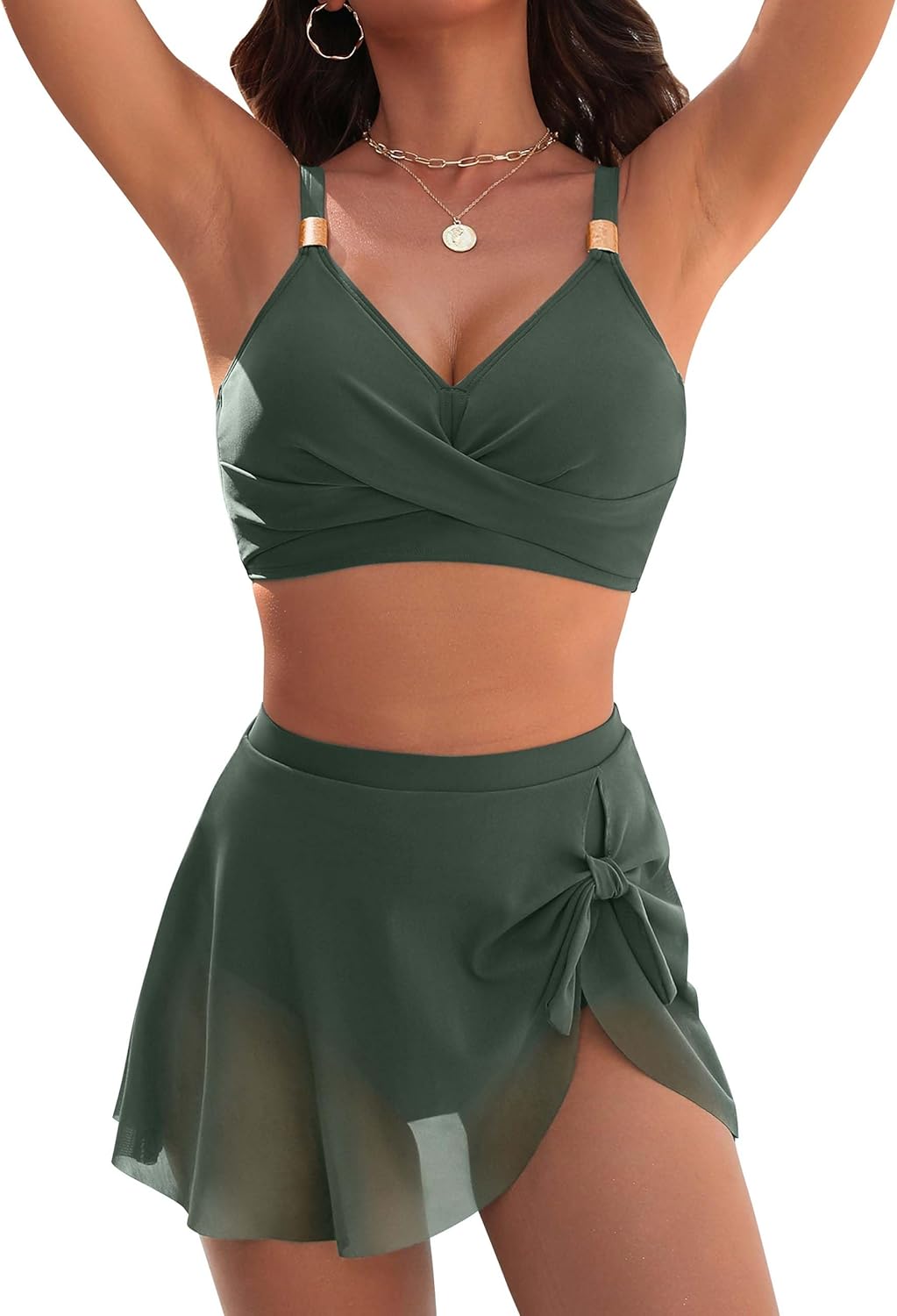 Blooming Jelly Womens High Waisted Bikini Set Gold Metal Two Piece Swimsuits Tummy Control Tie Knot 2025 Bathing Suits