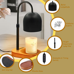 Candle Warmer Lamp, Adjustable Height with Timer & Dimmable, House Warming Gifts New Home Decor, Festival Gifts for Women, Wax Melts Warmer for Jar Candles with 2 Bulbs (Black)