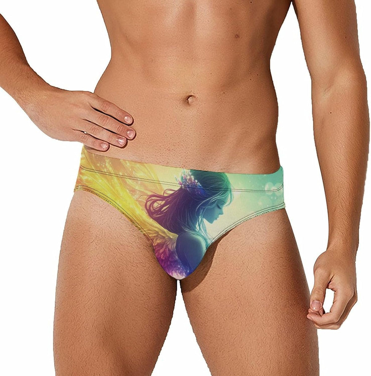 Rainbow Angel Men's Swimsuit Brief Beach Shorts Bikini Swimwear Sexy Swimming Trunks