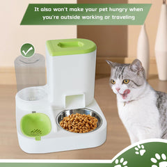 Automatic Cat Food and Water Dispenser Set 2 in 1, All-in-One Gravity Pet Feeder with Stainless Steel Cat Food Bowl Travel Auto Supply Feeder and Water Dispenser for Small Medium Cats Dogs (Blue)
