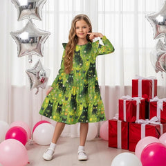 Girl's Long Sleeve Dress Ruffle Sleeve Twirly Pleated Midi Dress for Girls Soft Comfortable Cute Casual Dresses