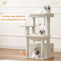 Heybly Cat Tree Tower, Cat condo for Indoor Kittens, Cat House with Wide Plush Top Perch, Ladder, Basket, Sisal-Covered Scratching Posts, Cozy Activity Center for pet, Light Gray HCT009SW