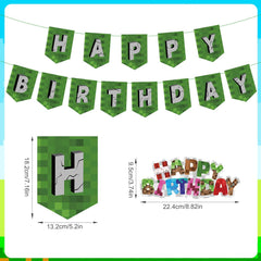 Happy Birthday Banner & Cake Topper, Miner Theme Birthday Decorations Signs TNT Bunting Garland & Centerpiece for Kids Boys Cupcake Photo Prop Backdrop Game Themed Party Supplies