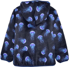 CHIFIGNO Blue Purple Jellyfish Toddler Boy Zip up Hoodie Fleece Jacket for Fall Winter 3T