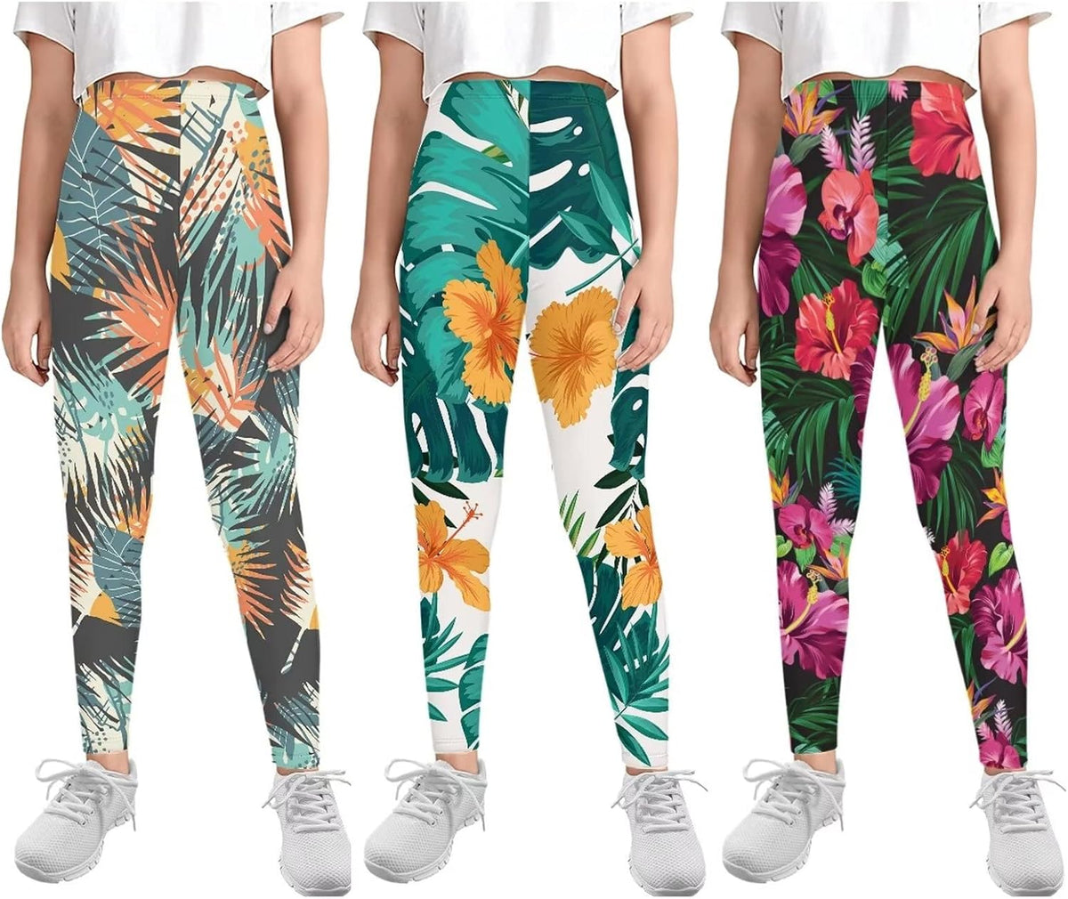 Forchrinse Girls Leggings Animal Printed Yoga Pants 3Pack Stretch Athletic Leggings for Kids 4-13Years