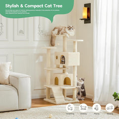 54'' Cat Climbing Frame, Multi-Level Cats Tree Tower, Pet Activity Center with Large Apartment, Anti-Tipping Devices (Beige)