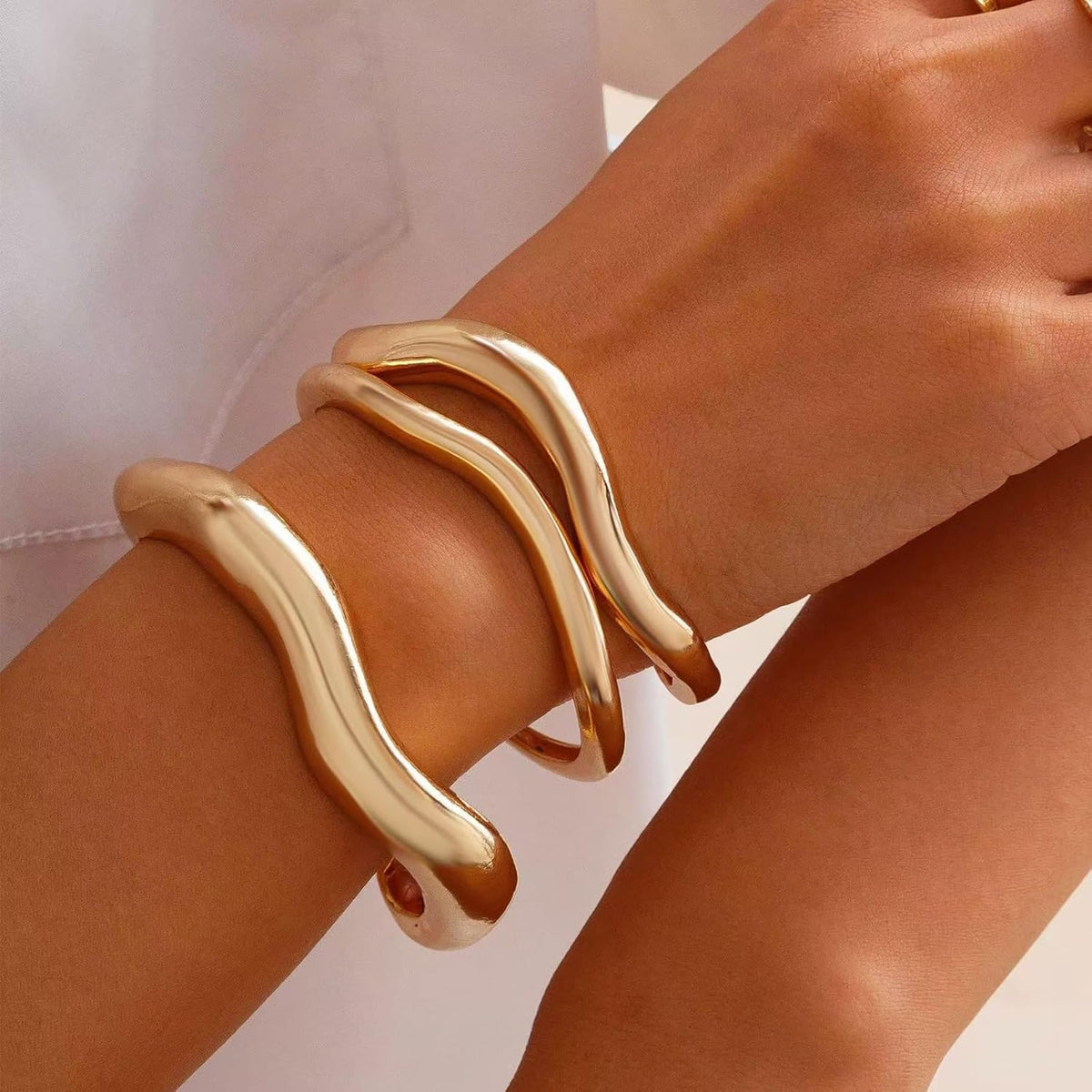 Non Tarnish Gold Bangles for Women Chunky Stackable Bracelet Set Trendy Fashion Gifts