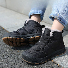 Winter Snow Boots for Kids Warm Faux Fur Lined Ankle Booties Lace Up Slip on Outdoor Walking Shoes for Boys Girls