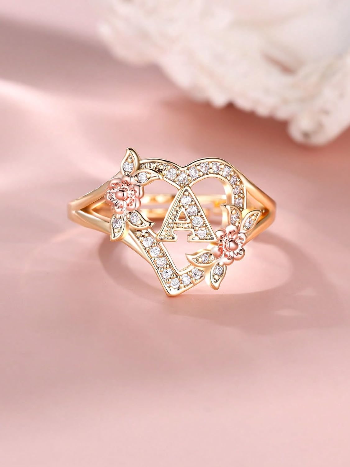 Fashionable Heart Shaped Cubic Zirconia Letter Detail Ring Women's Daily Wear Stylish Party Accessory Valentines Gift