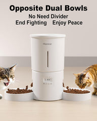 Dual Automatic Cat Feeder 2 Cats,6 Meals/Day,12 Portions/Meal,4.2L Dual Power Double Bowls Feeder,Dry Food Auto Pet Dispenser,10S Voice Record,Flexible Schedule Timer (Black,Basic Dual Bowls)