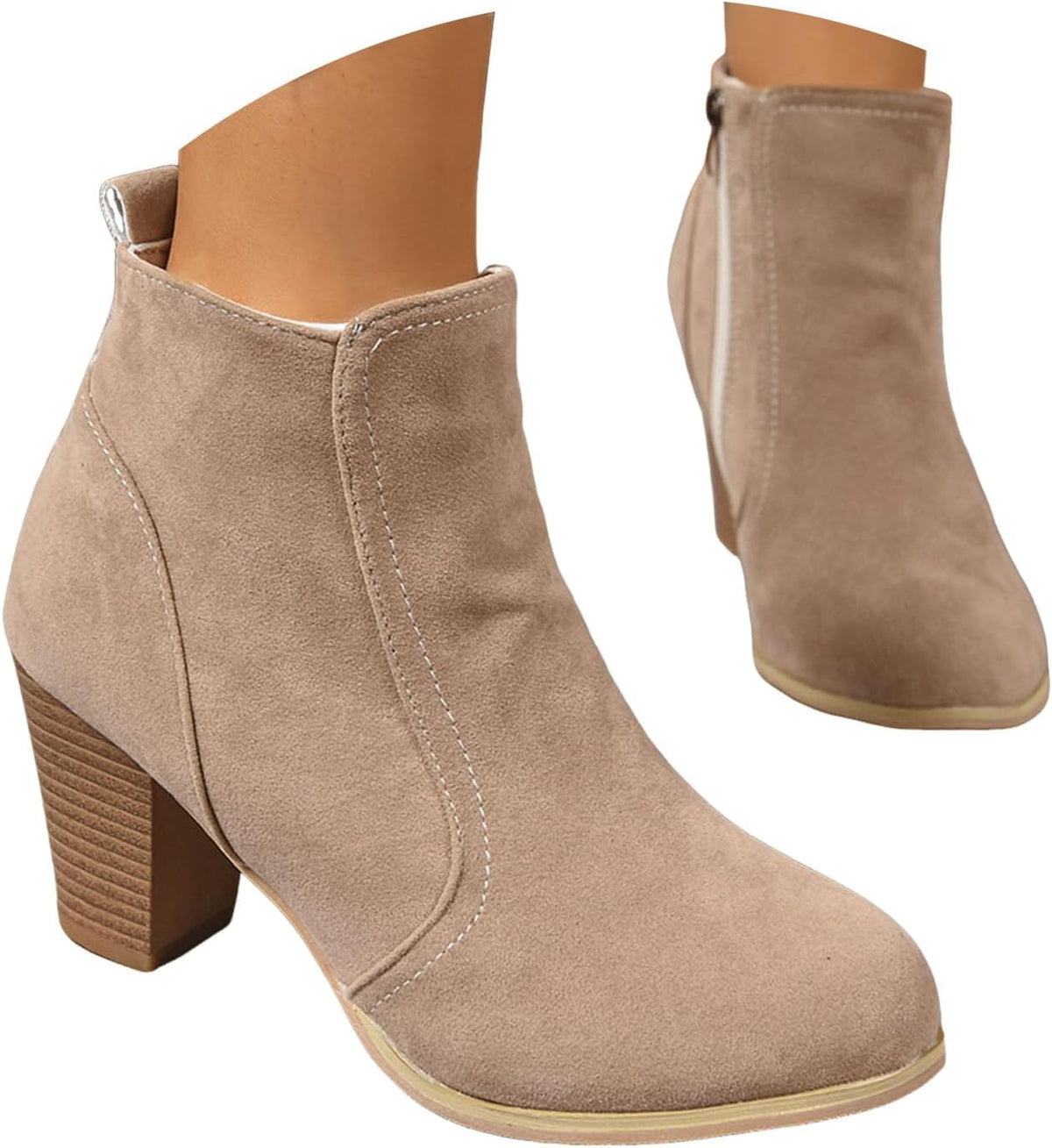 Fall Boots for Women 2025,Women's Ankle Boots Low Chunky Heeled Booties Casual Comfortable Fall Winter Pointed Closed Toe Short Boot for Women with Side Zipper