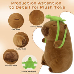 9 Inch Cute Capybara Stuffed Animal with Turtle Backpack - Companion to Relieve Emotions - Skin-Friendly Material - Soft Kawaii Plush Pillow for Birthday Gift for Kids Boys Girls