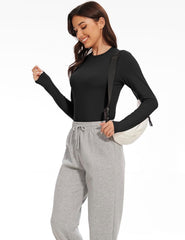 5 Pack Womens Basic Long Sleeve Shirts Crew Neck Slim-Fit Fitted T Shirts Tops Undershirts Underscrub Baselayer