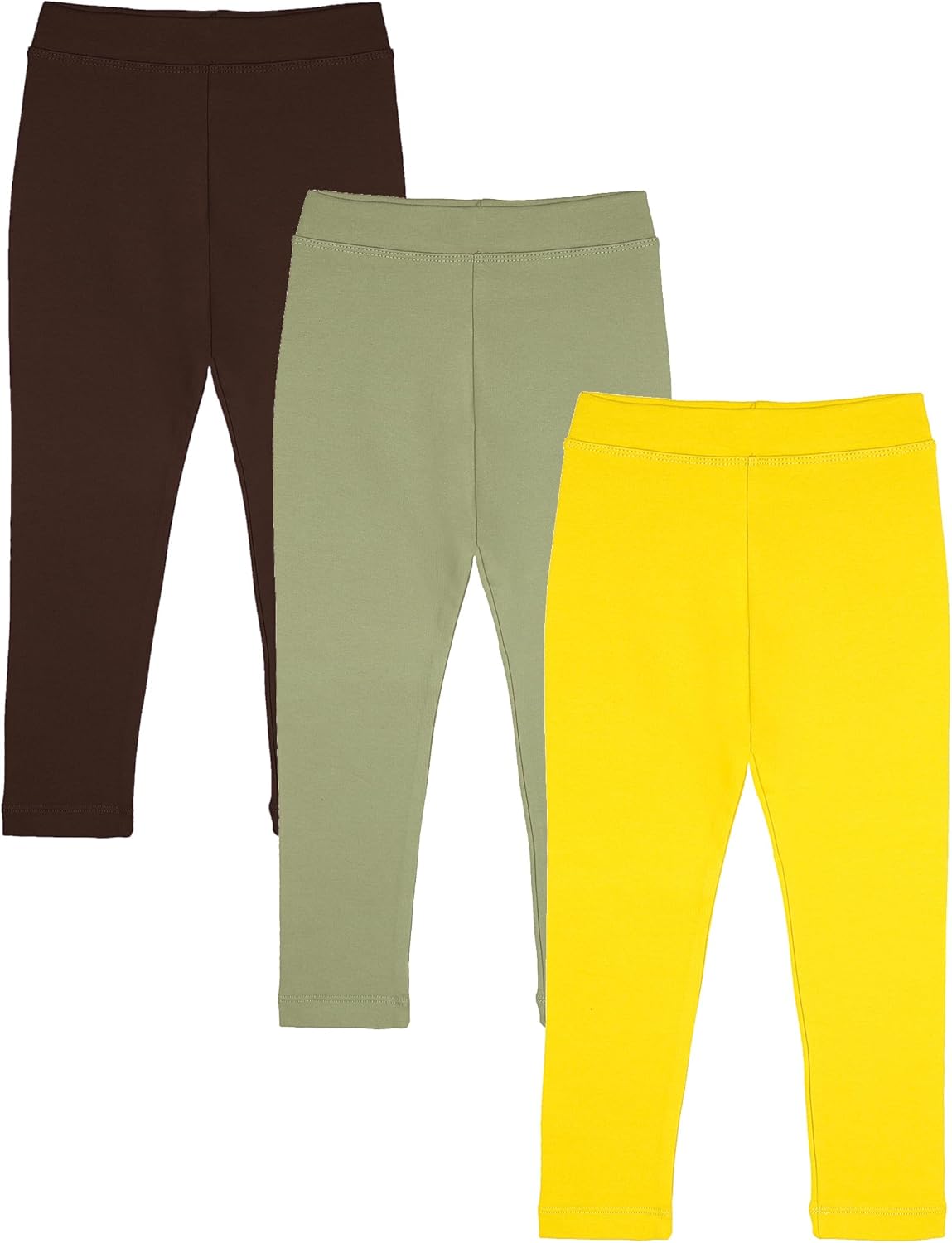 Lilax Girls' 3 Pack Basic Solid Full Length Cotton Soft Leggings, Colorful Multipack