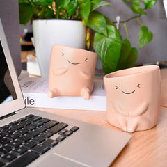 BUYMAX 4 Inch Cute Plant Pots, Fun Planters, Small Succulent Pot with Drainage Hole, Head Planters, Plant Lover Gift, Windowsill Desktop Decoration,Set of 2