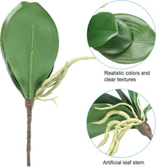Faux Orchid Leaves 4.3 Inch, 2 Pack Small Artificial Phalaenopsis Foliage Real Latex Touch Green Plant 5 Leaves with Stems for Home Flowers Pot Decor, Green
