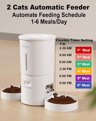 Dual Automatic Cat Feeder 2 Cats,6 Meals/Day,12 Portions/Meal,4.2L Dual Power Double Bowls Feeder,Dry Food Auto Pet Dispenser,10S Voice Record,Flexible Schedule Timer (Black,Basic Dual Bowls)