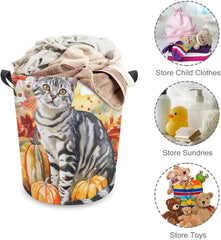 Autumn Cat Laundry Hamper Fall Orange Cat Hampers for Laundry Dirty Clothes Basket Organizer Room Decor