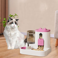 Automatic Pet Feeder and Waterer Water Dispenser Cat Food Feeder for Puppy Kitten, Pink