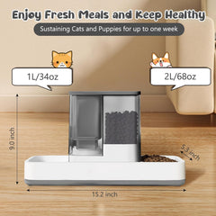 Automatic Cat Feeder and Water Dispenser, 2 in 1 Gravity Pet Food Feeder and Water Dispenser Detachable Cat Food Dispenser for Small Dogs and Cats, Gray