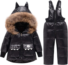 Girls Snowsuit Winter Hooded Jacket and Snow Pants Zip Up Casual Coat Kids Thick Warm Long Outerwear Clothes Coats