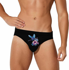 Butterflies with Floral Men's Swimsuit Brief Beach Shorts Bikini Swimwear Sexy Swimming Trunks