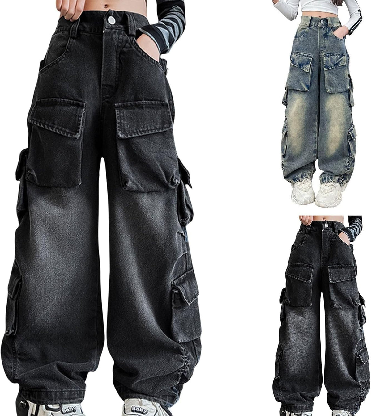 Boys Girls Cargo Pants Unisex Kids Casual Joggers Elastic Waist Cargo Sweatpants for Boys & Girls Cargo