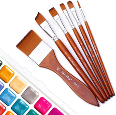 6Pcs Artist Paint Brush Nylon Bristle Paint Brush for Acrylics Oil Gouache Watercolor Painting Rock Canvas Painting