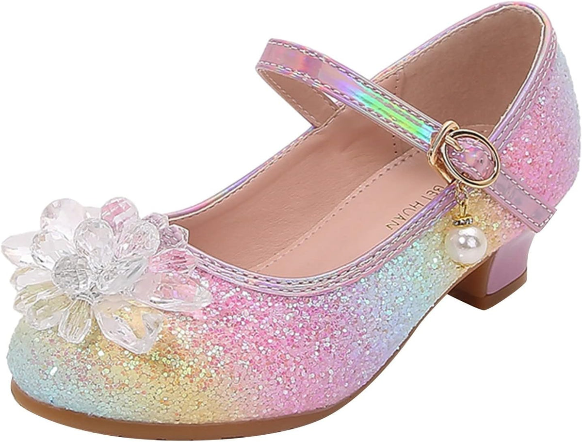 Girls Dress Flat Toddler Princess Glitter Flower Big Kids Shoes Mary Jane Low Heels for Party Wedding Flat