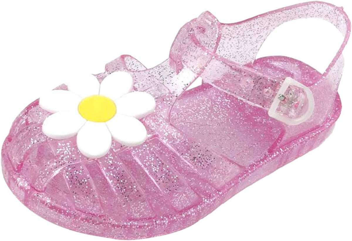 Girls Kids Jelly Soft Sandals Flower P𝐞ep Toe Adjusted Strap Summer Water Shoes Baby Toddler Shower Funny Sandals