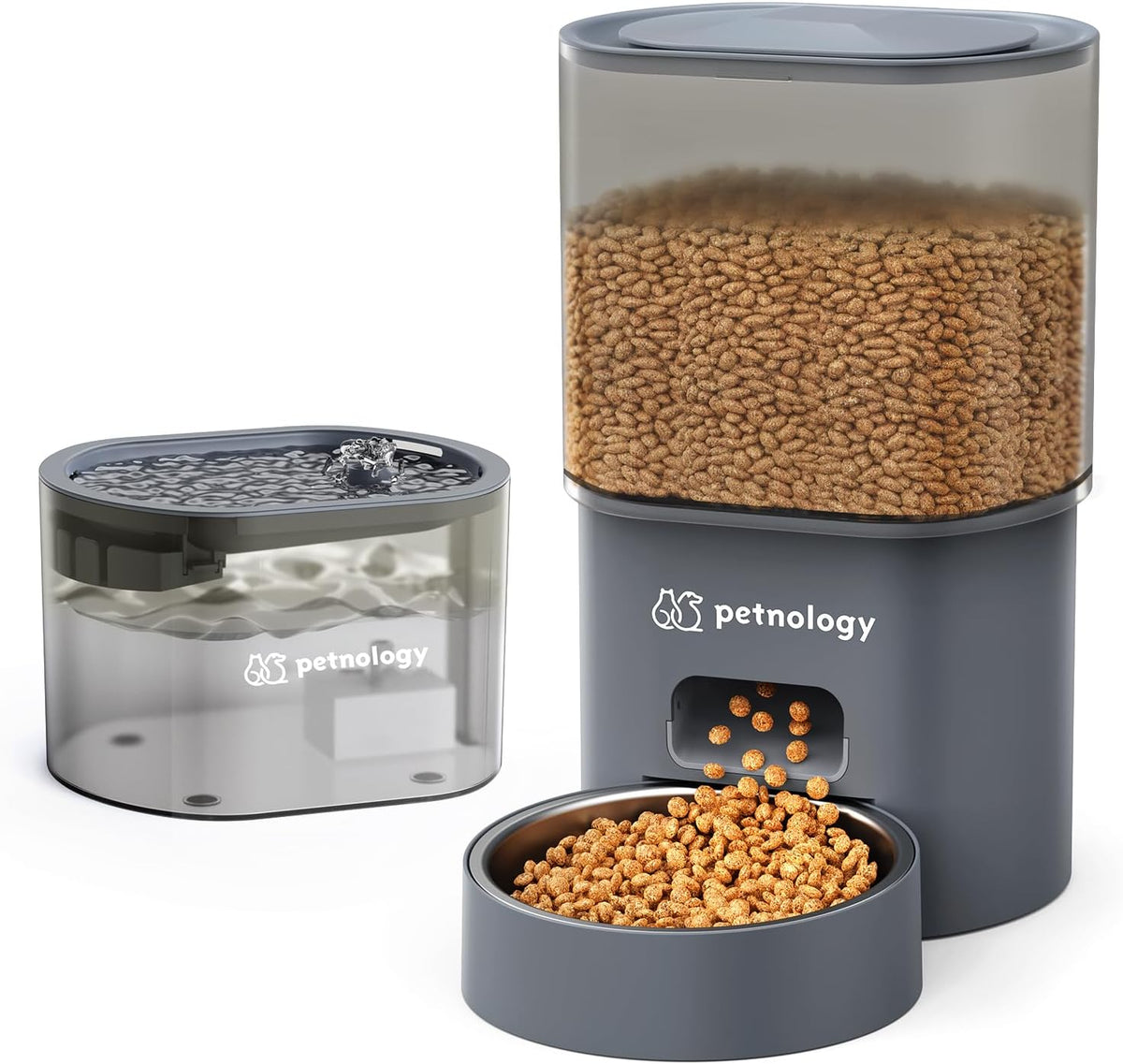All-in-One Automatic Cat Feeder and Water Fountain, 3L Programmable Timed Dry Food Dispenser with Anti-Clog Design, 2.5L Quiet Cat Fountain for Drinking with Filter, Combo for Small Pets